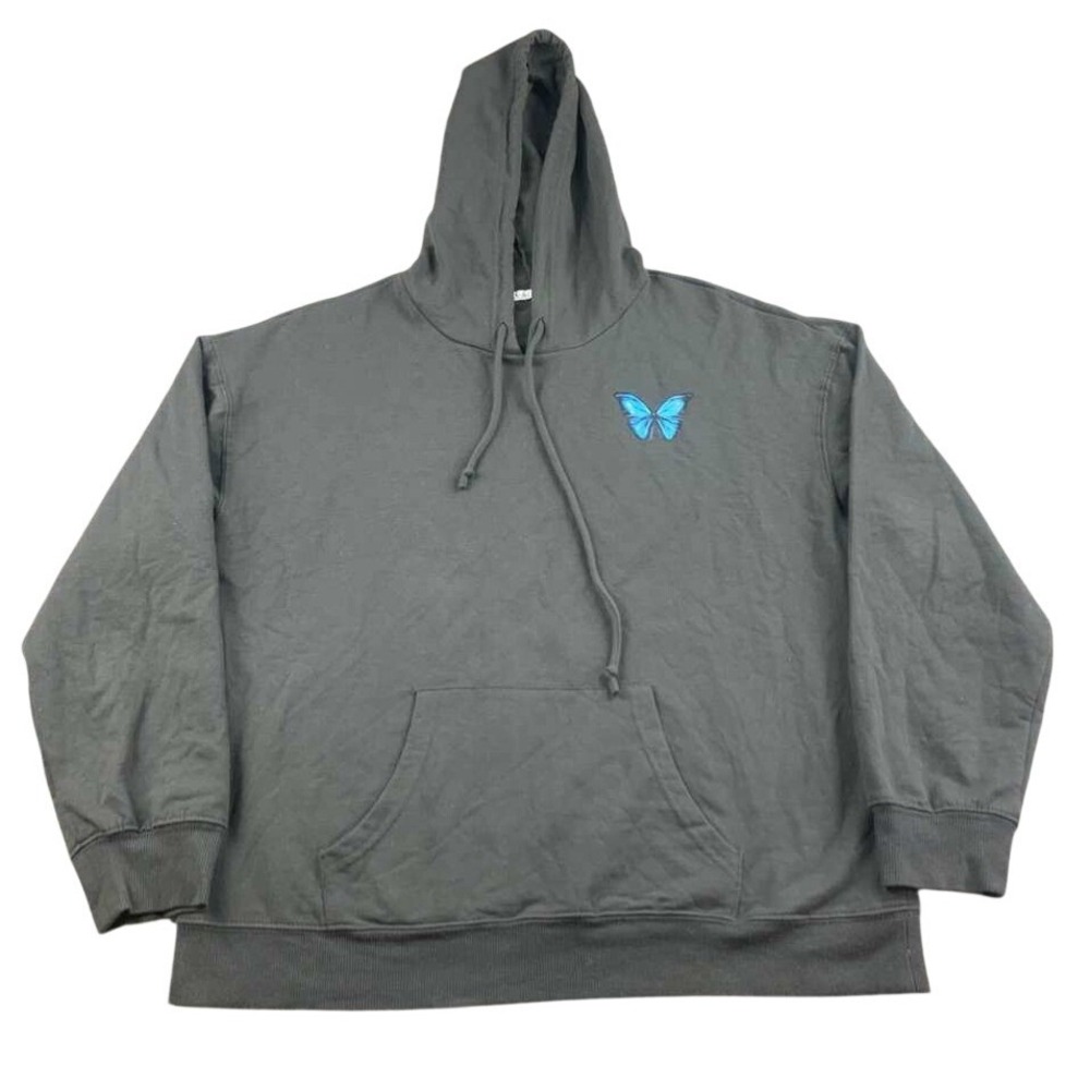 Rebellious One Hoodie Men L Pullover Sweatshirt Butterfly Thankful Graphic Gray‎